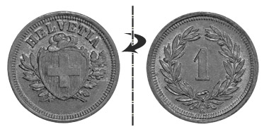 1 centime 1891 croix étroit, Position normale