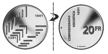 20 francs 1991, Normal position