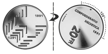 20 francs 1991, 120° rotated