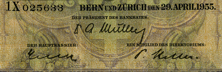 1000 francs, 1955